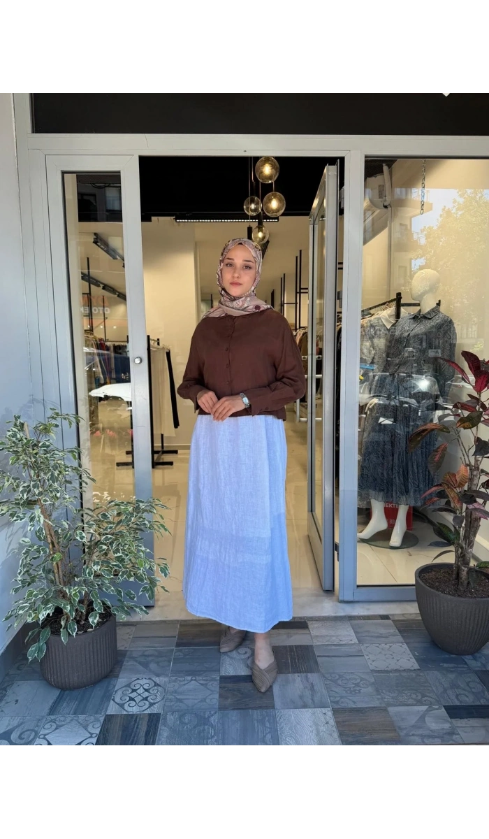 Color %100 Keten Kısa Gömlek TD-3682