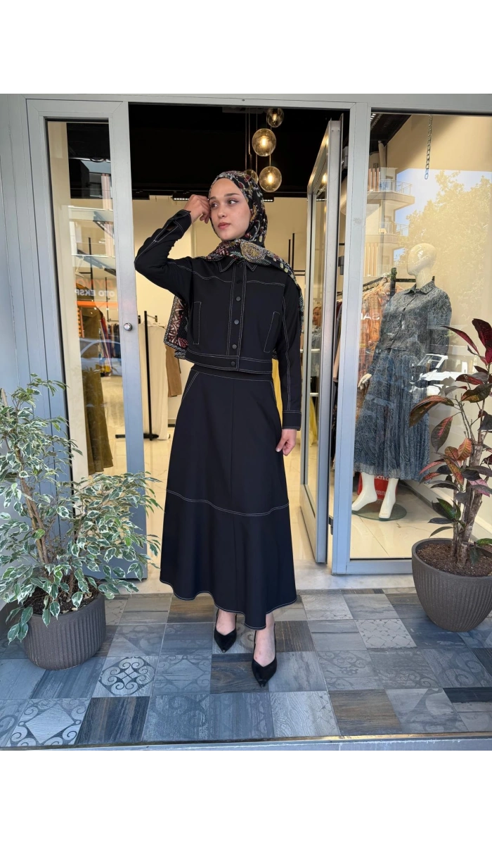 Daria Kontras Dikiş Detaylı Etekli Takım