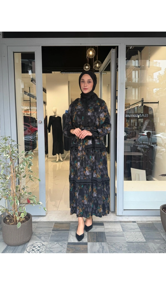 Elbise Baskılı Siyah 40830