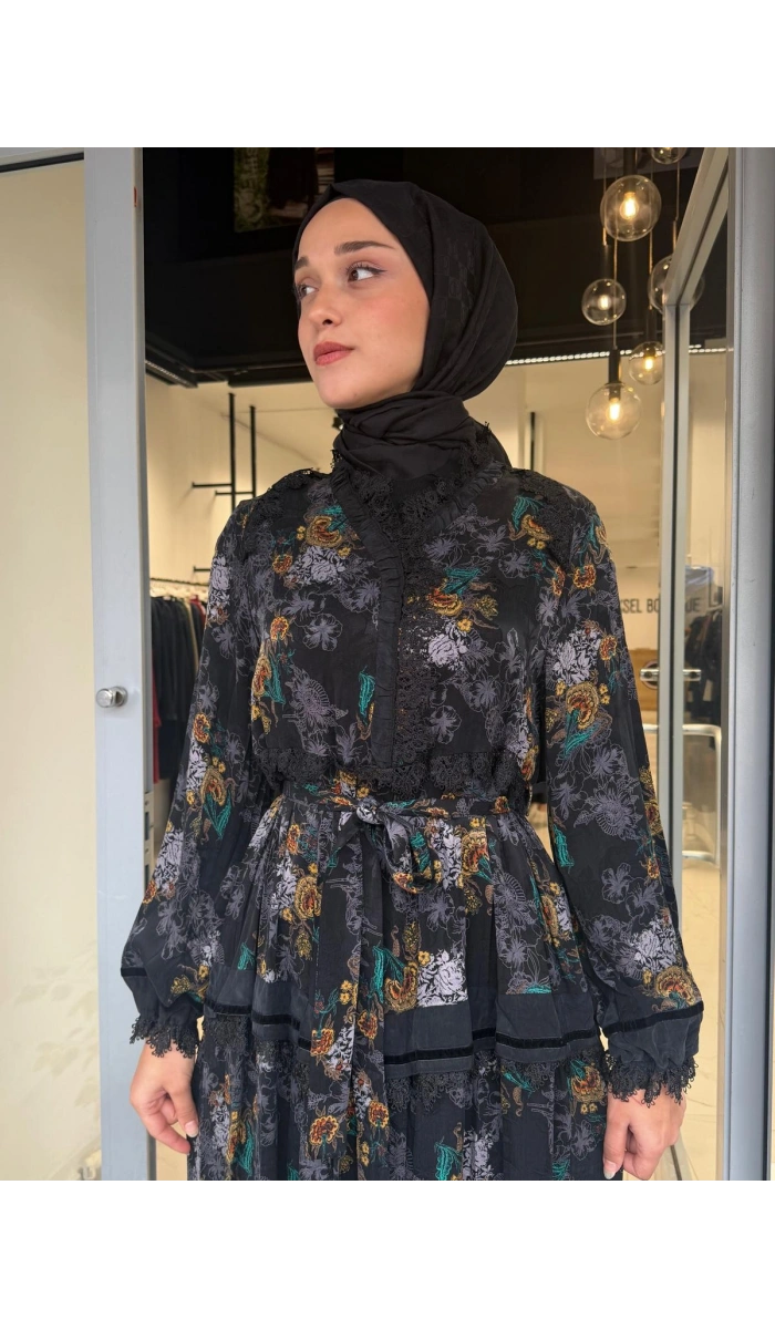 Elbise Baskılı Siyah 40830