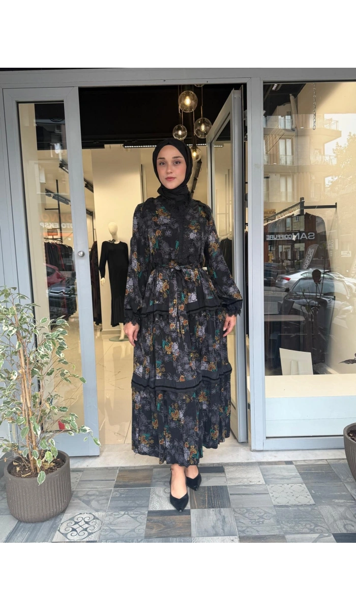 Elbise Baskılı Siyah 40830