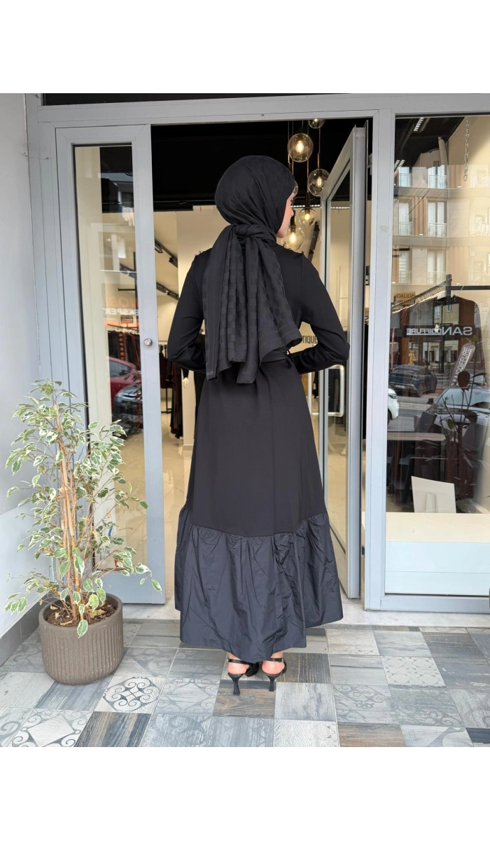 Kadife Detaylı Elbise Siyah 40801