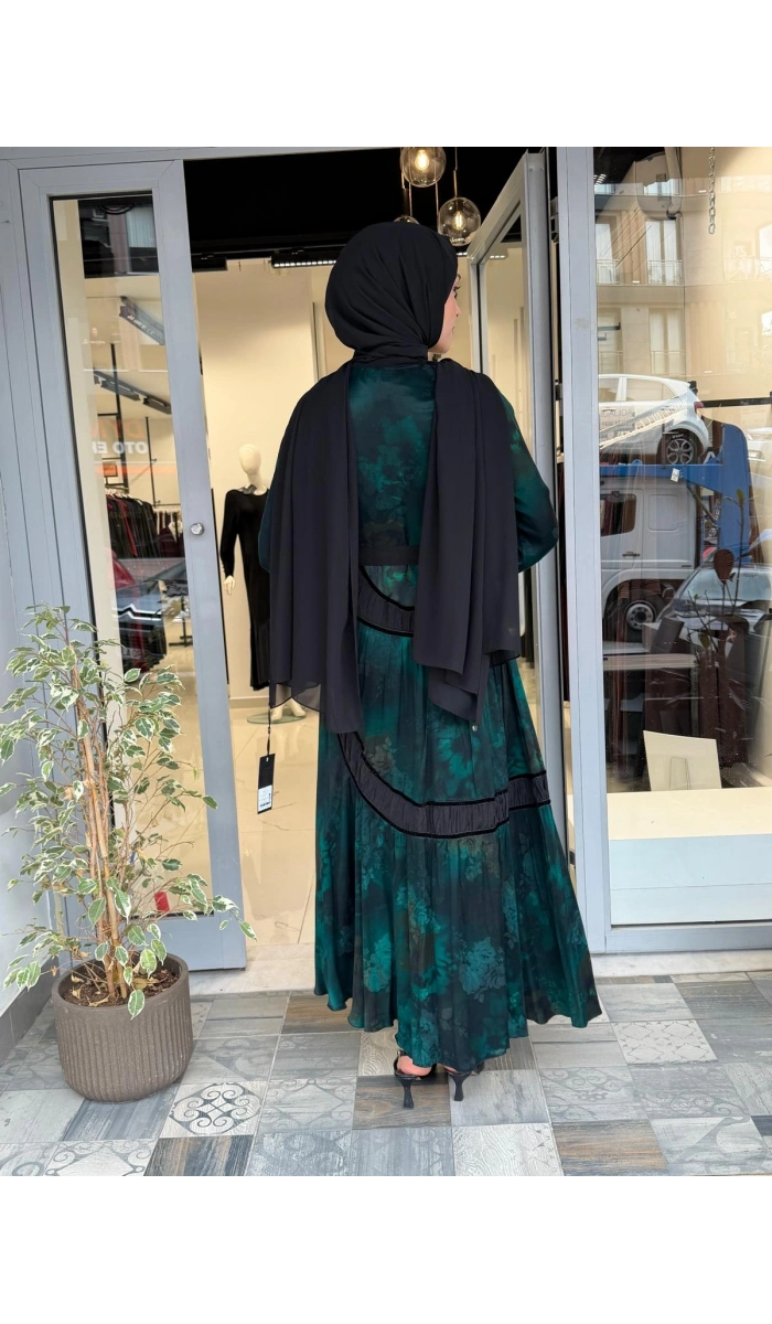 Desenli Cupro Elbise Yeşil 40800