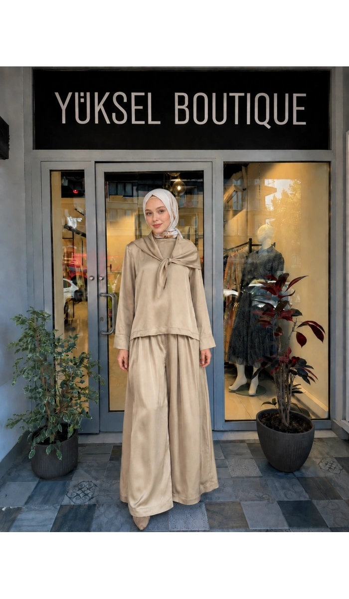 Evan Asetat Fularlı Bluz Pantolon TD26Y05000006