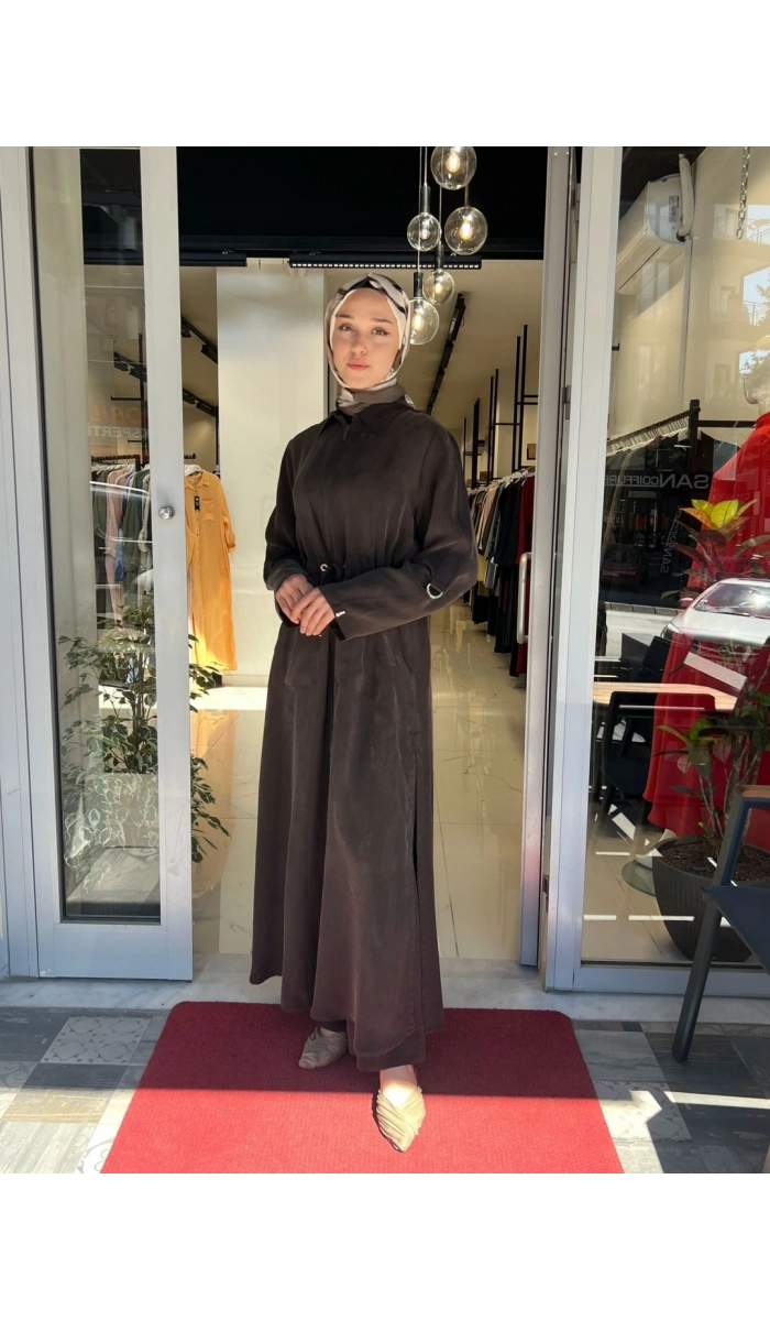 Fermuarlı Beli Büzgülü Cupro Ferace 2268329