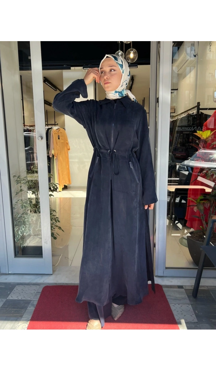 Fermuarlı Beli Büzgülü Cupro Ferace 2268329