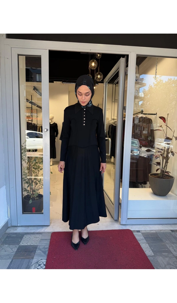Gömlek Yaka Uzun Triko Elbise Black 3264003