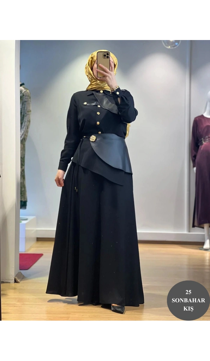 Jamıla Sarah Aller Paçalı Deri Garnirli Bluz Etek Takım FW25-9005