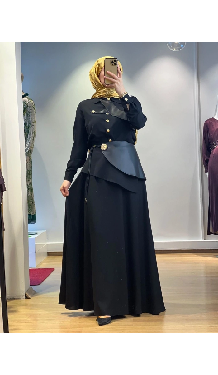 Jamıla Sarah Aller Paçalı Deri Garnirli Bluz Etek Takım FW25-9005