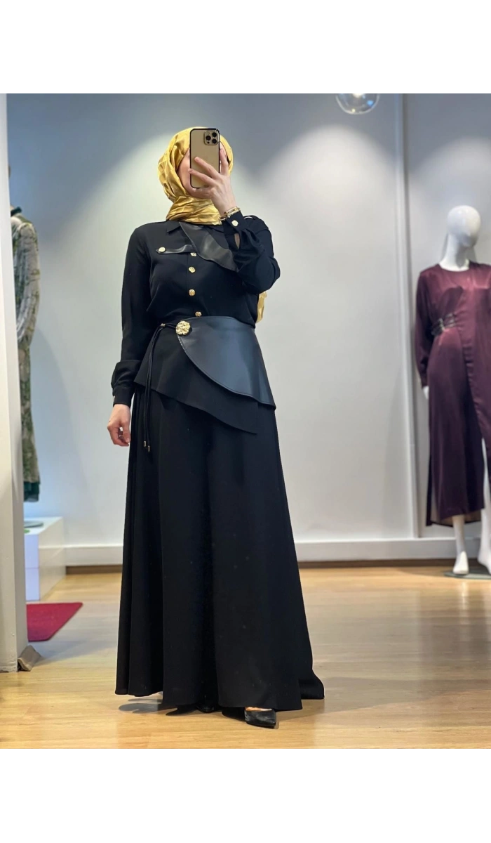 Jamıla Sarah Aller Paçalı Deri Garnirli Bluz Etek Takım FW25-9005