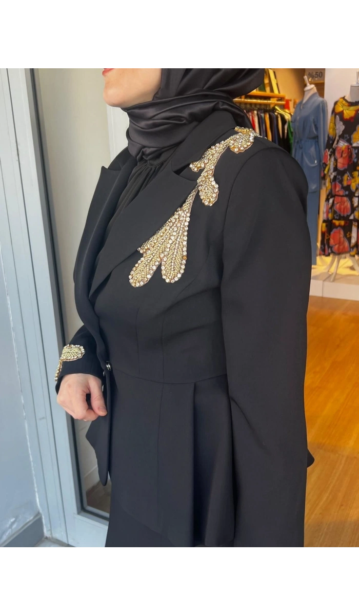 Jamıla Sarah Aplikeli Peplum Ceket Balık Etek Takım SS24-9016
