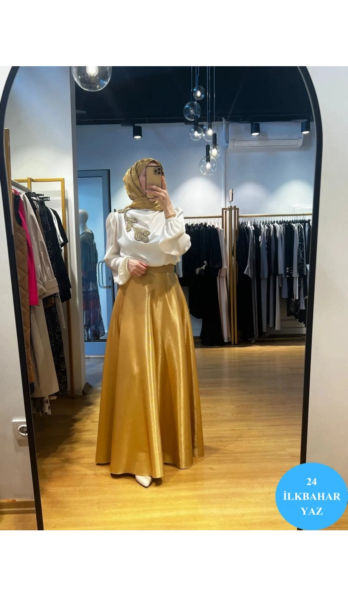 Jamıla Sarah Gold Kloş Etek SS24-6002