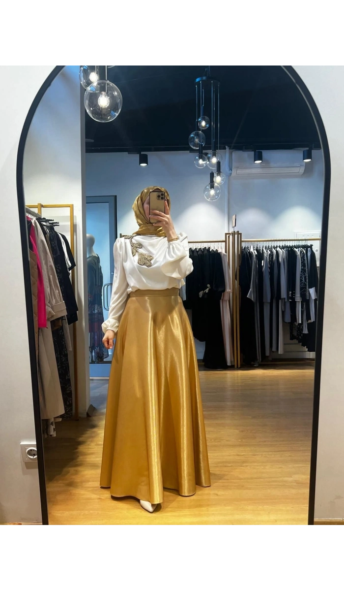Jamıla Sarah Gold Kloş Etek SS24-6002