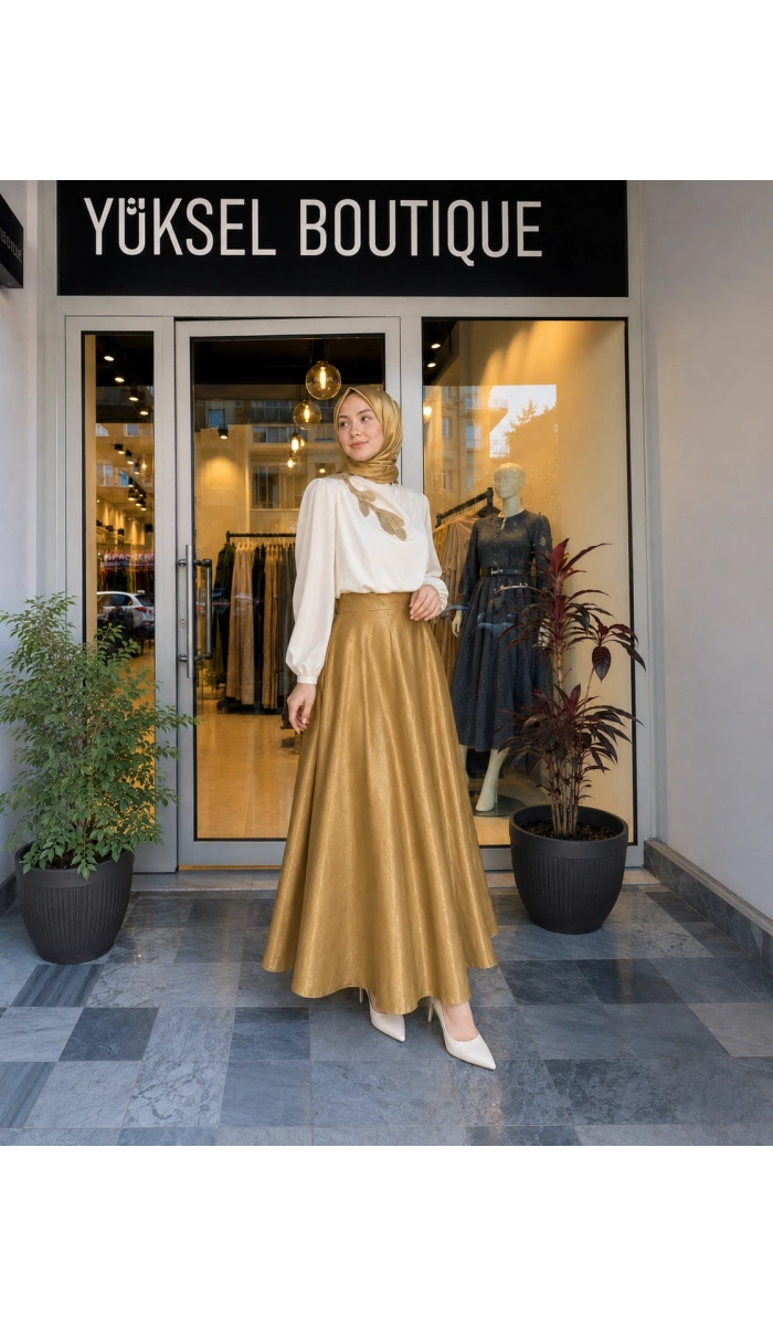 Jamıla Sarah Gold Kloş Etek SS24-6002