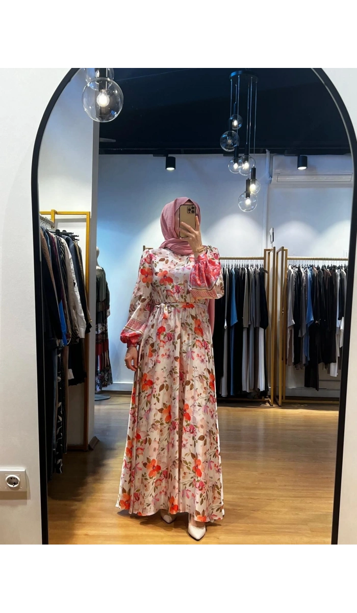 Jamıla Sarah Kolları Balonlu Desenli Elbise SS24-3007