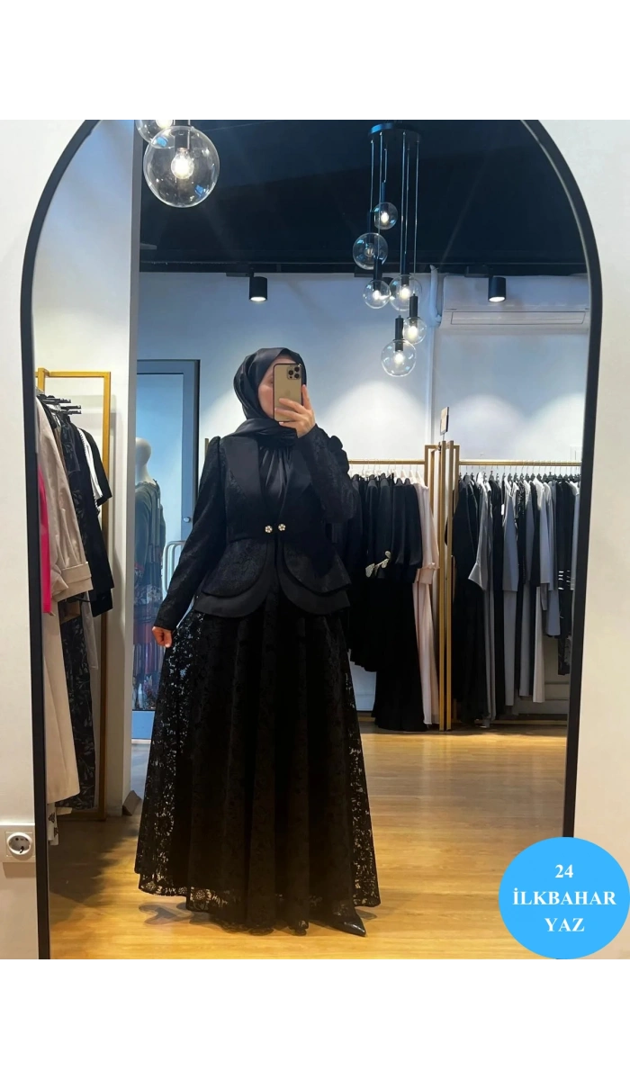 Jamıla Sarah Peplum Dantel Ceket Dantel Kloş Etek Takım SS24-9032
