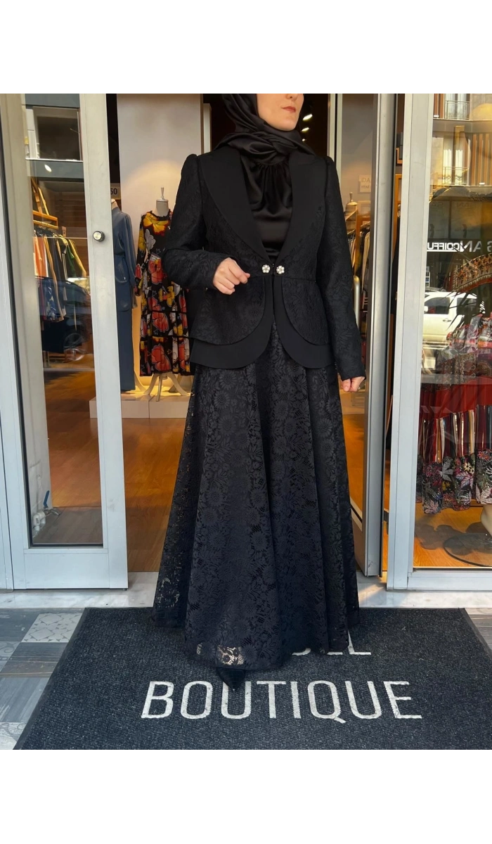Jamıla Sarah Peplum Dantel Ceket Dantel Kloş Etek Takım SS24-9032