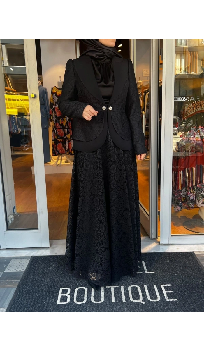 Jamıla Sarah Peplum Dantel Ceket Dantel Kloş Etek Takım SS24-9032