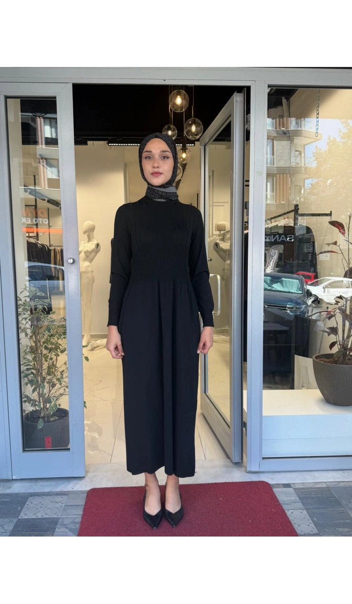 Kalın Fitilli Triko Elbise Black 3264001