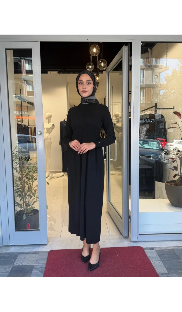 Kalın Fitilli Triko Elbise Black 3264001