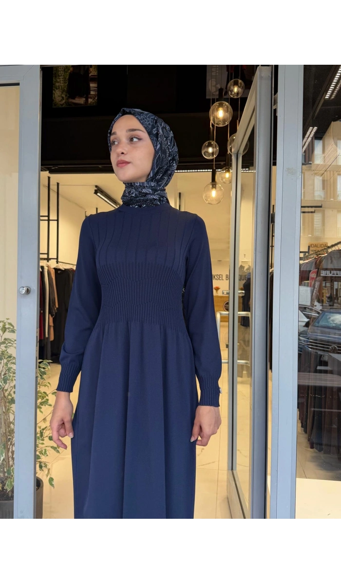 Kalın Fitilli Triko Elbise Navy 3264001