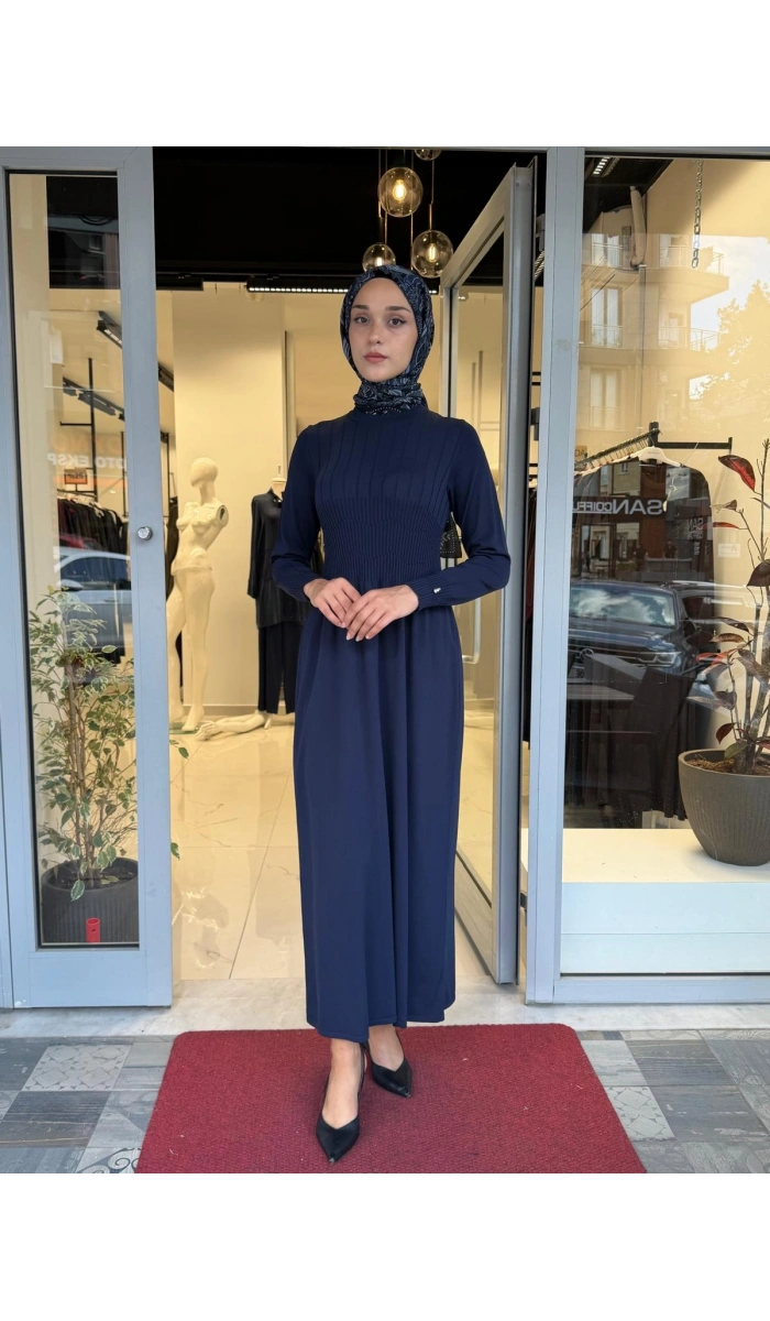 Kalın Fitilli Triko Elbise Navy 3264001