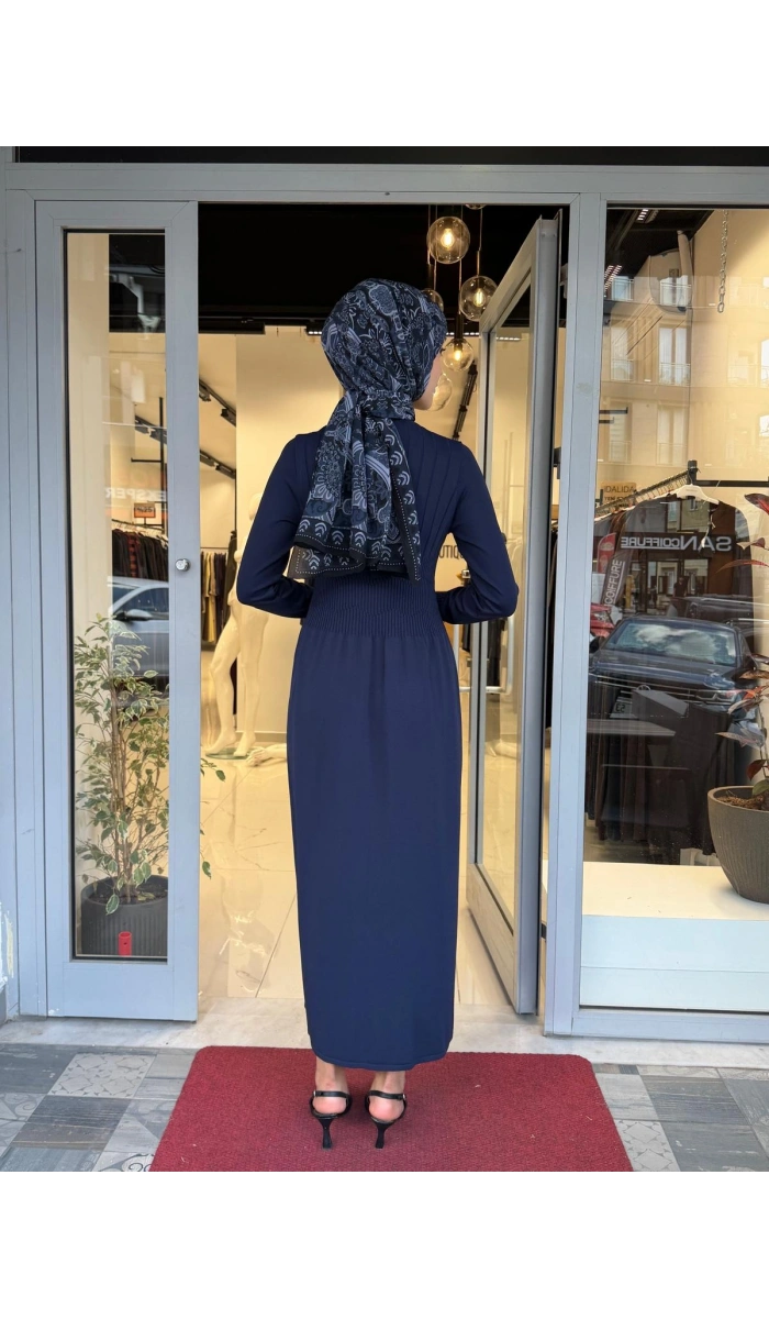 Kalın Fitilli Triko Elbise Navy 3264001