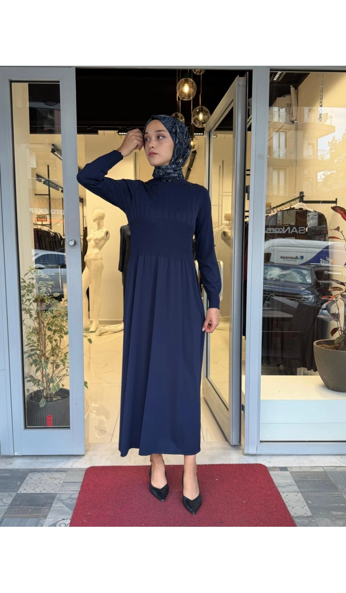 Kalın Fitilli Triko Elbise Navy 3264001