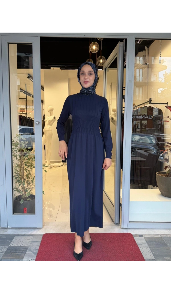 Kalın Fitilli Triko Elbise Navy 3264001