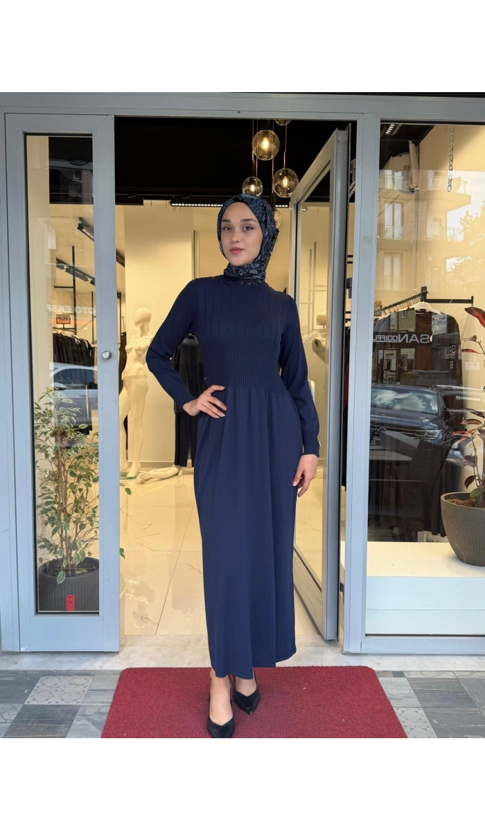 Kalın Fitilli Triko Elbise Navy 3264001