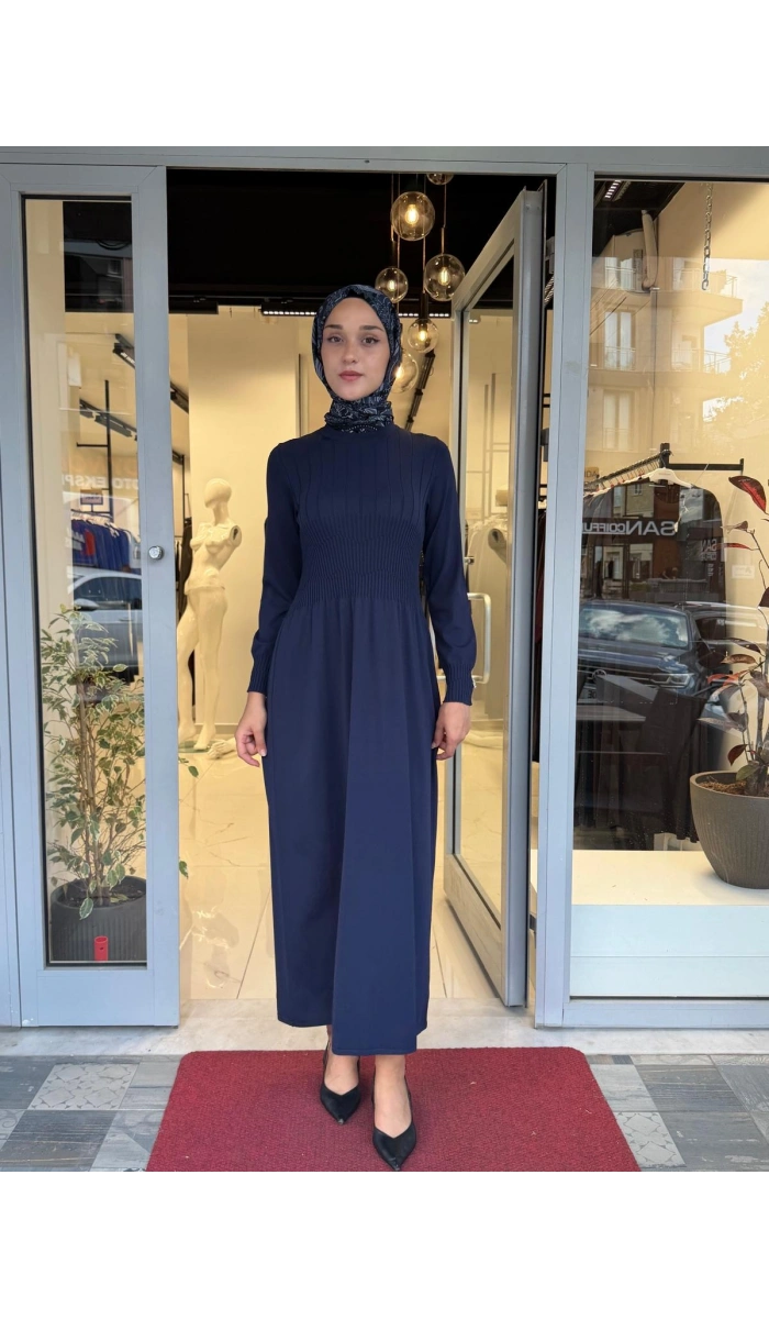 Kalın Fitilli Triko Elbise Navy 3264001