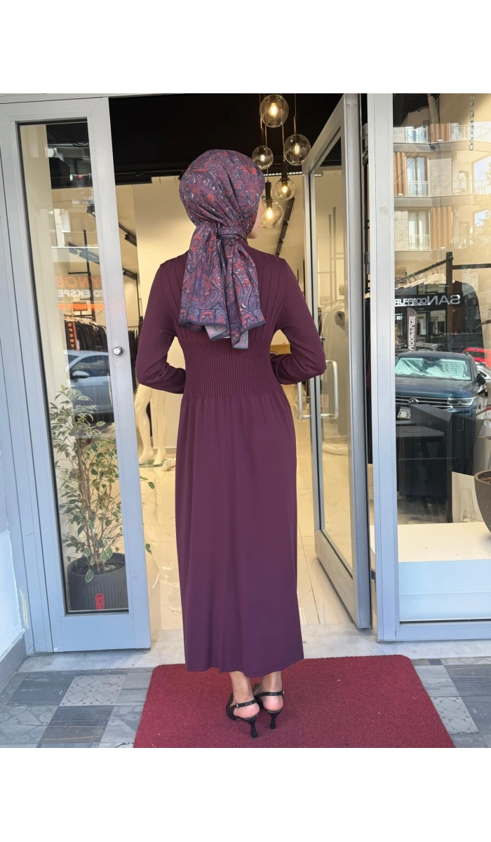 Kalın Fitilli Triko Elbise Oubergine 3264001