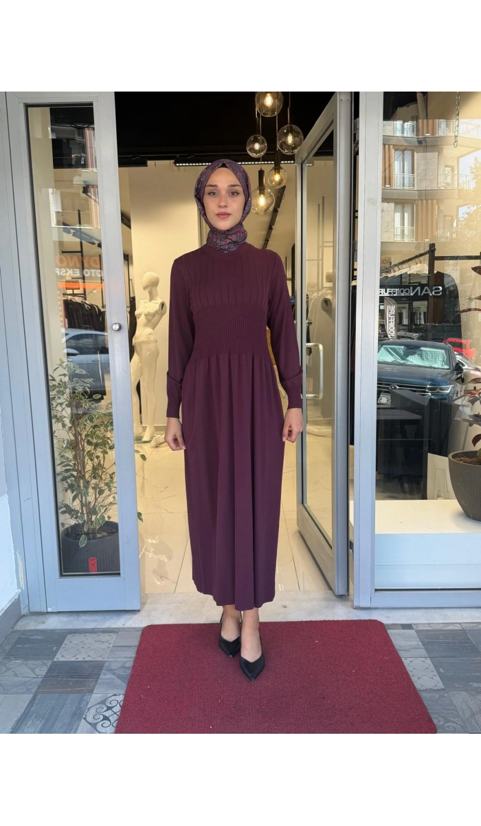 Kalın Fitilli Triko Elbise Oubergine 3264001