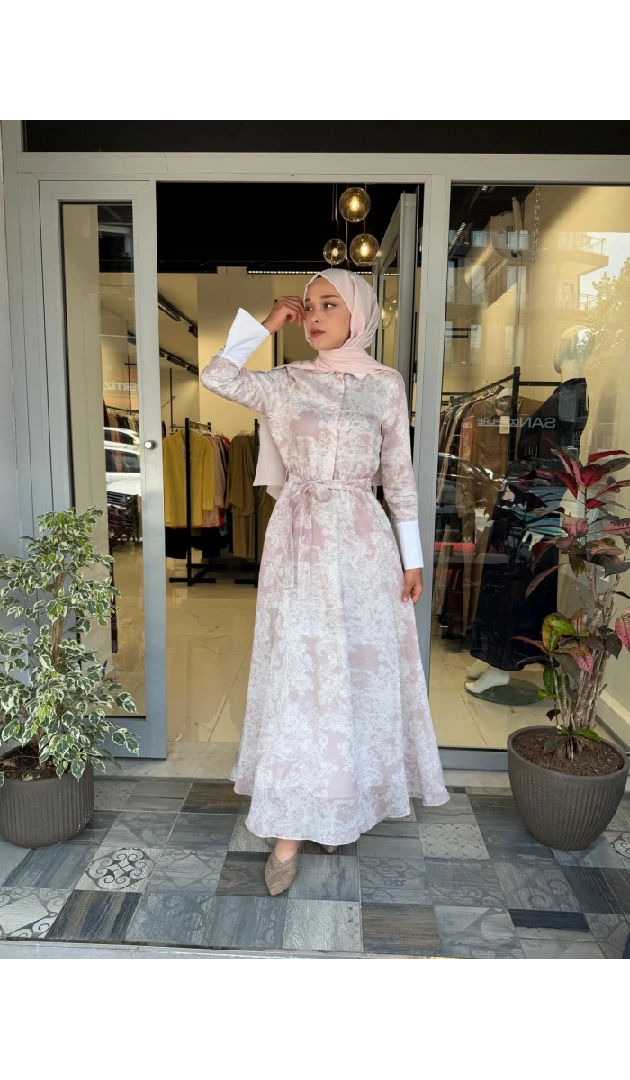 Lady Lyocell Desenli Yaka Detay Elbise D41