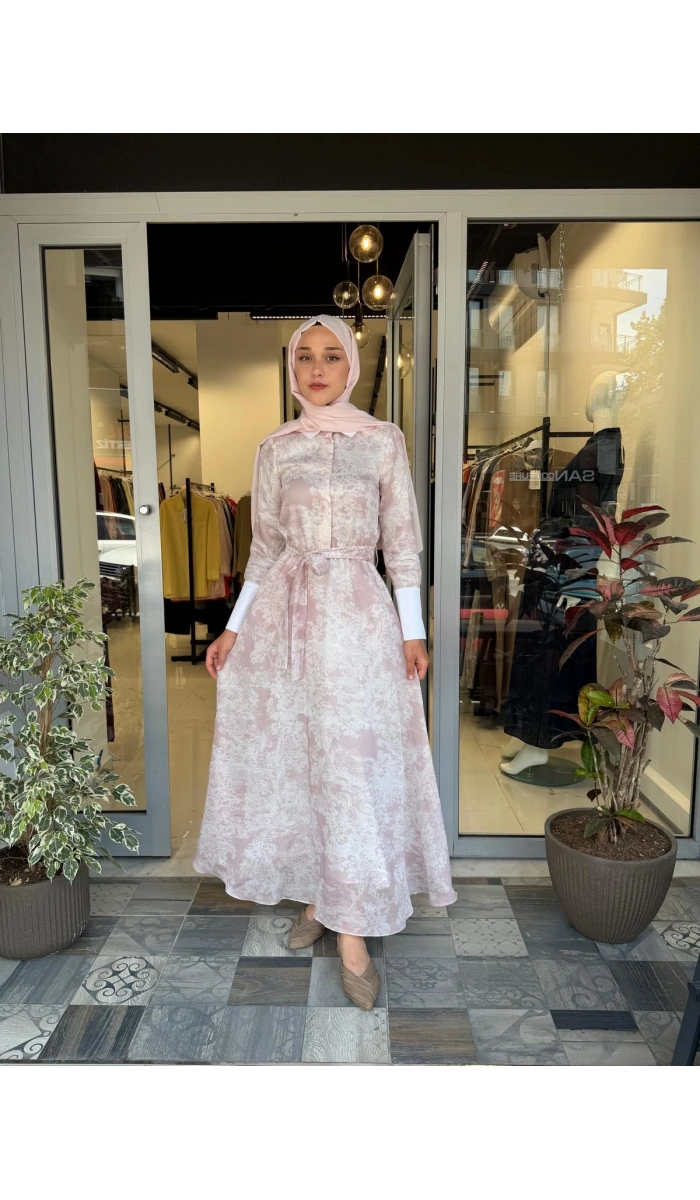 Lady Lyocell Desenli Yaka Detay Elbise D41