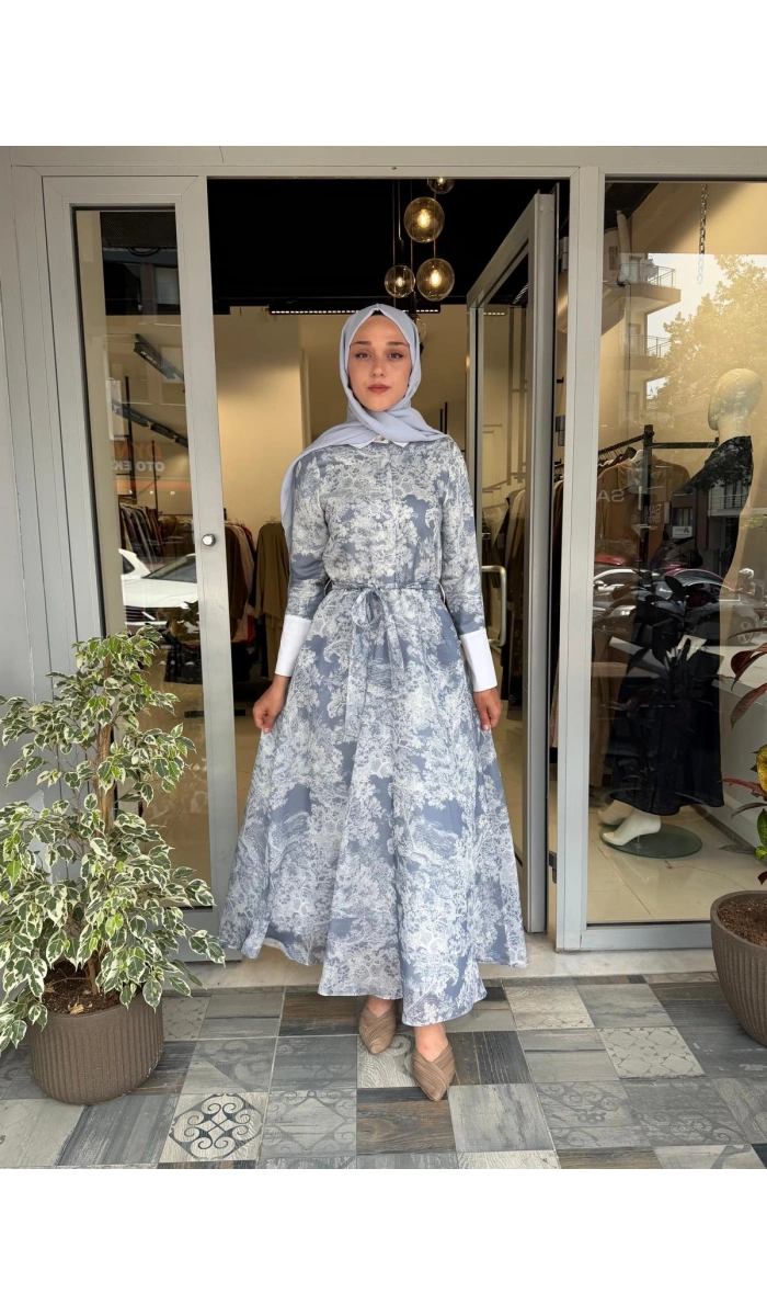 Lady Lyocell Desenli Yaka Detay Elbise D41