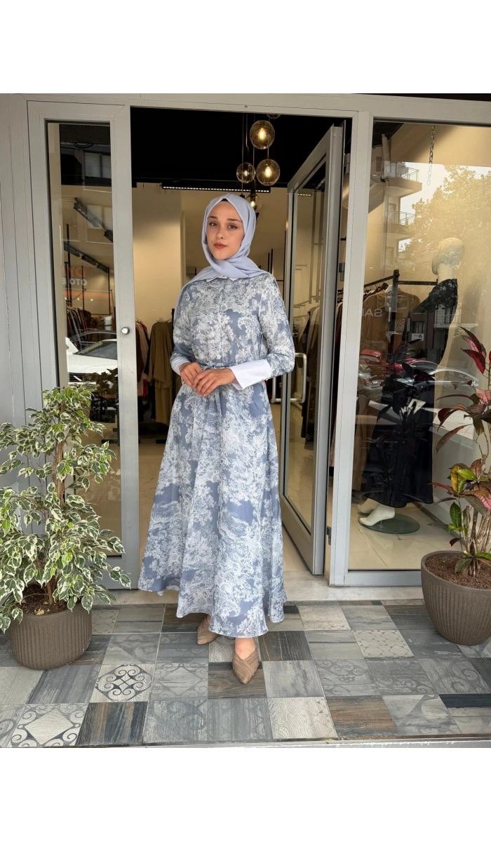 Lady Lyocell Desenli Yaka Detay Elbise D41