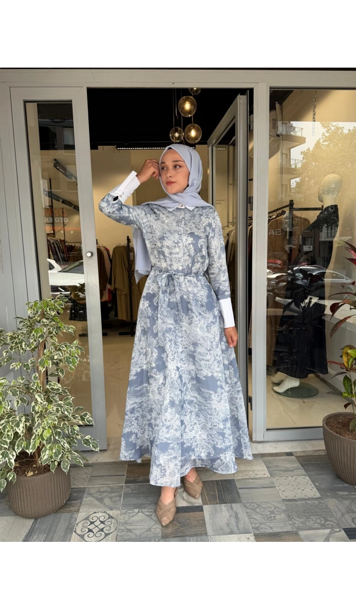 Lady Lyocell Desenli Yaka Detay Elbise D41