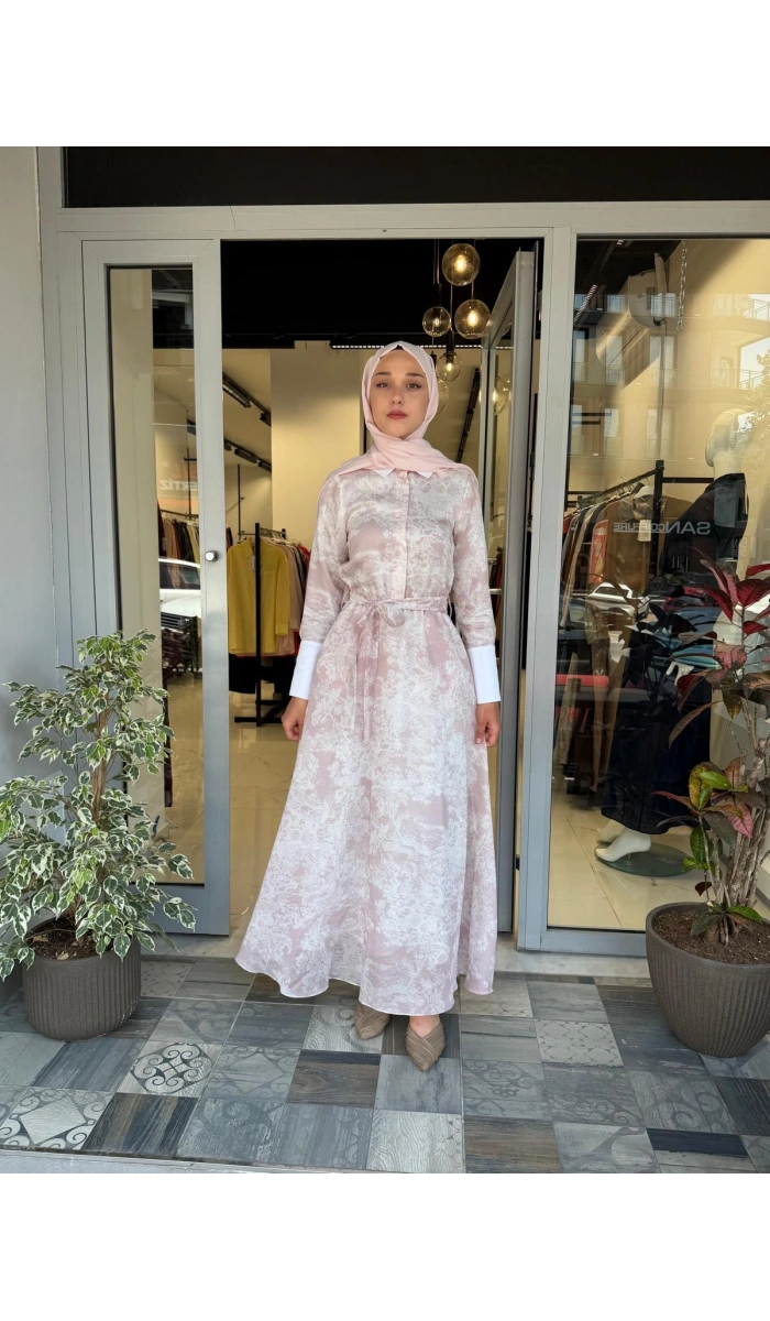 Lady Lyocell Desenli Yaka Detay Elbise D41