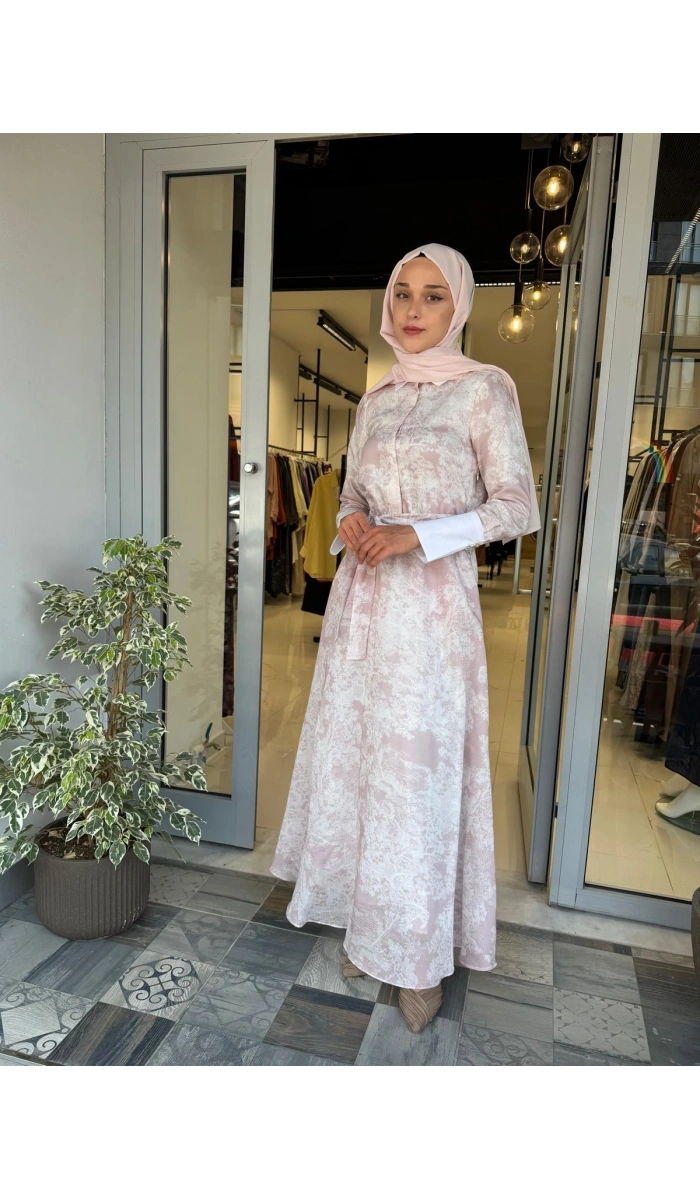 Lady Lyocell Desenli Yaka Detay Elbise D41