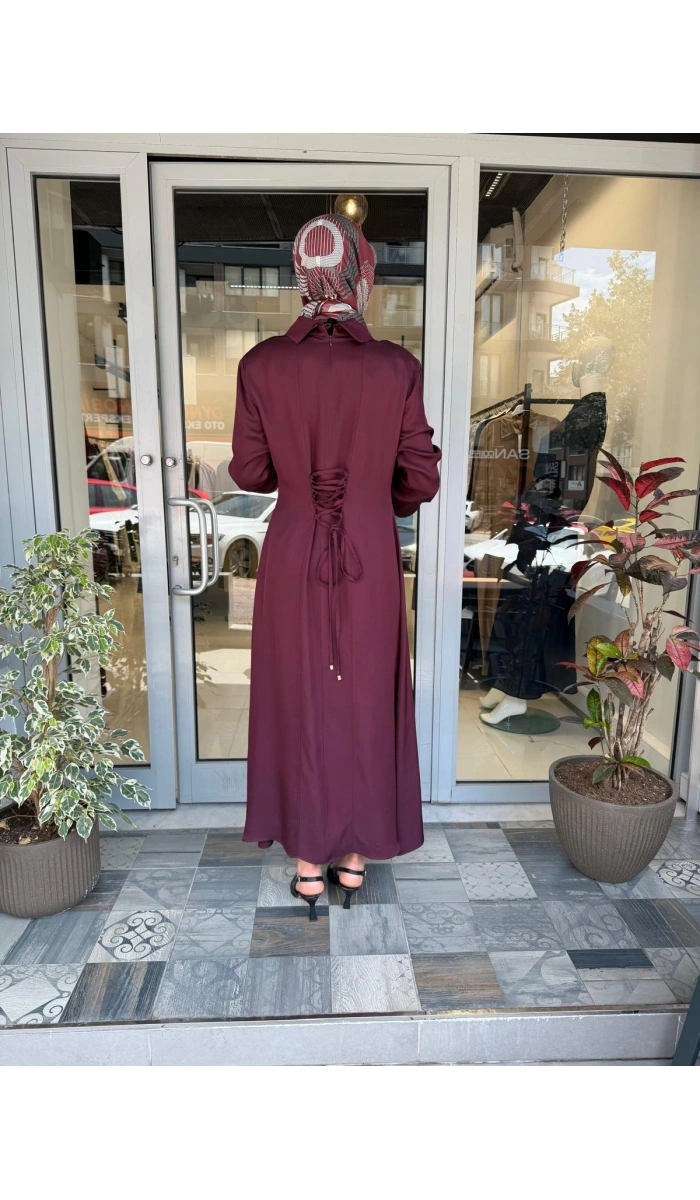 Lima Asetat Arka Korsaj Detaylı Elbise D52