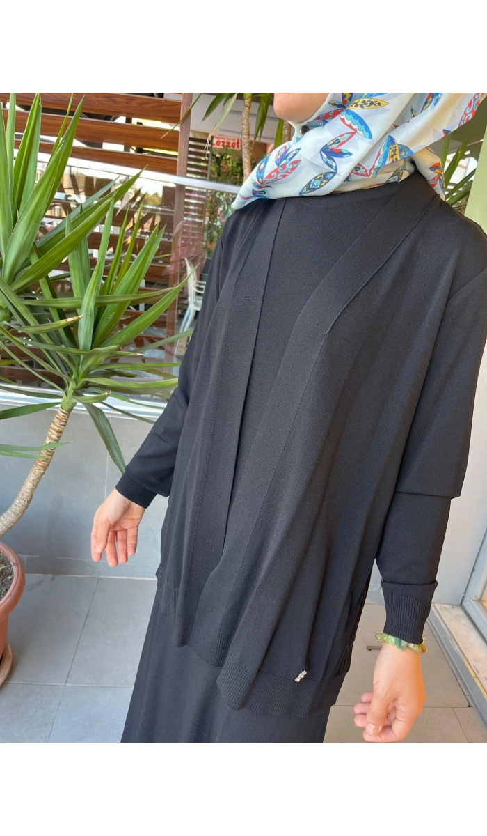 MissDalida Arkası Örgü Motifli Hırka Takım T25PF-0002