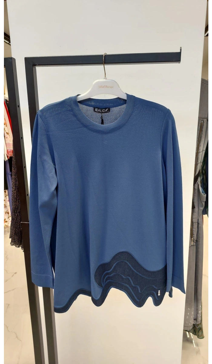 MissDalida Asimetrik Denim Detaylı Triko Tunik T25PF-6020