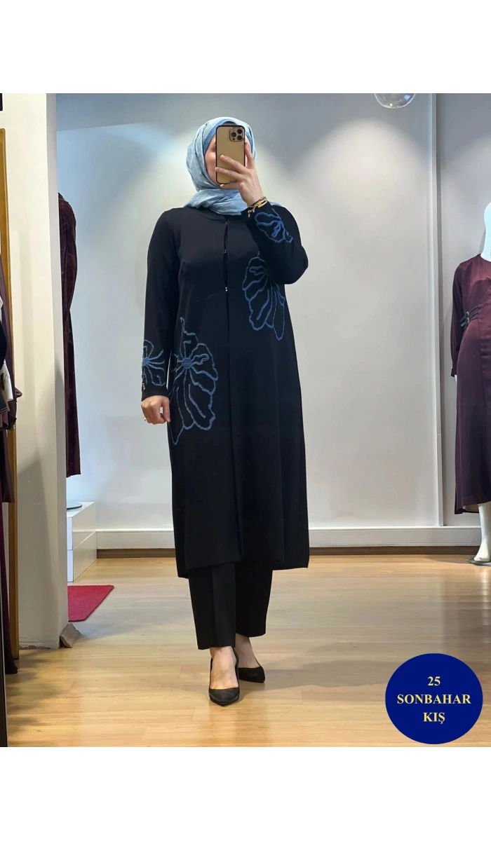 MissDalida Çiçek Desenli Agraf Kapama Uzun Hırka T25K-9008