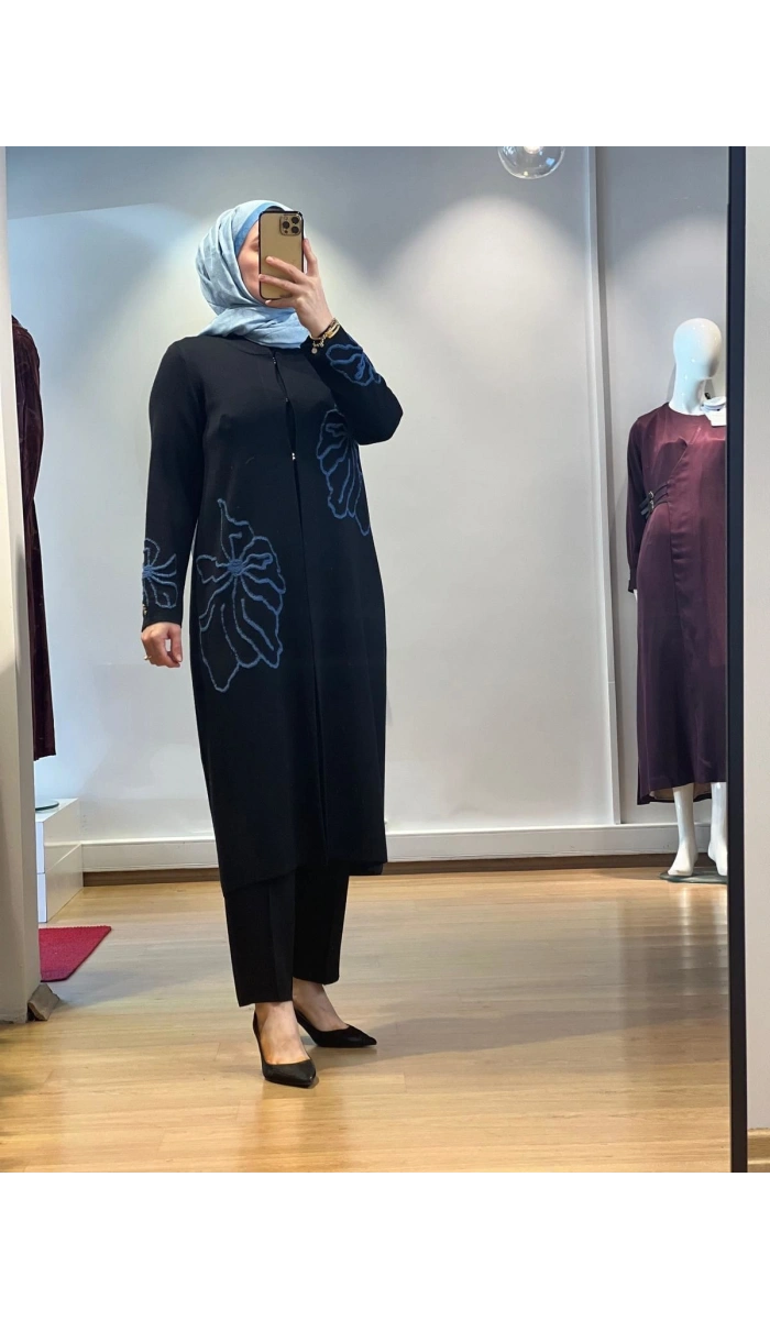 MissDalida Çiçek Desenli Agraf Kapama Uzun Hırka T25K-9008