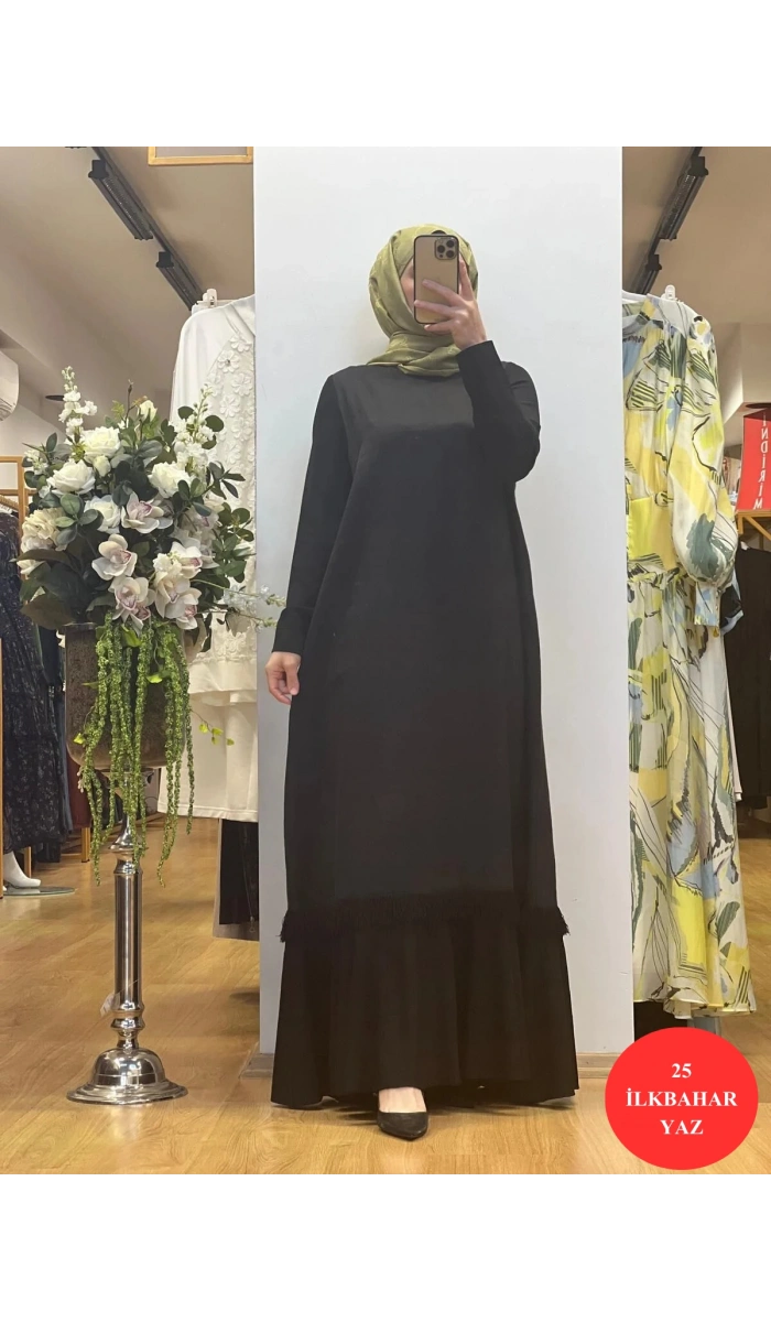 MissDalida Etek Ucu Püsküllü Keten Elbise T25Y-4069