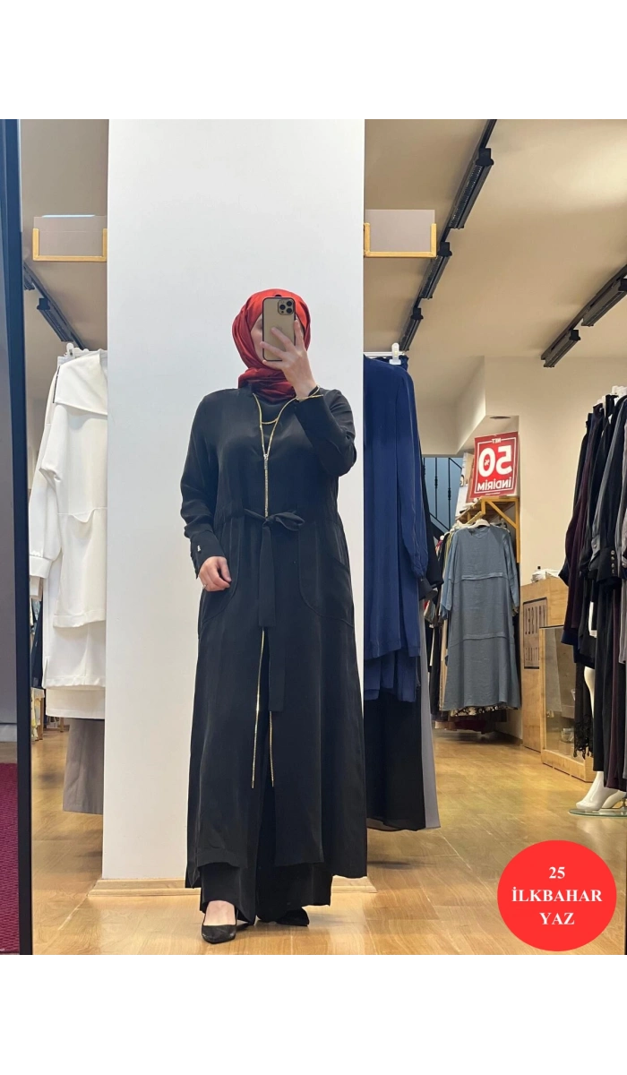 MissDalida Fermuar Detaylı Uzun Cupro Ferace 25Y-8006