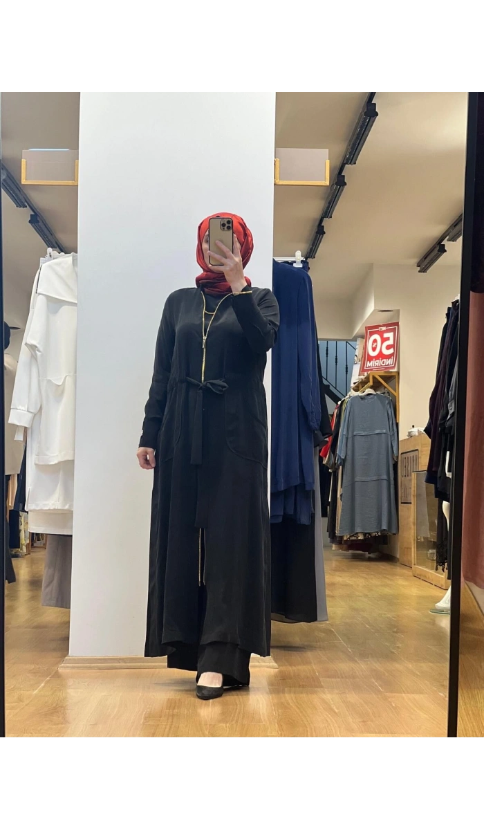 MissDalida Fermuar Detaylı Uzun Cupro Ferace 25Y-8006