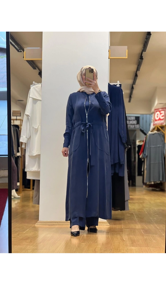MissDalida Fermuar Detaylı Uzun Cupro Ferace 25Y-8006