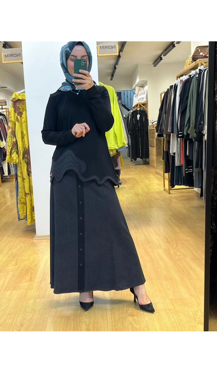MissDalida Triko Detaylı A Kesim Denim Etek T25PF-2015